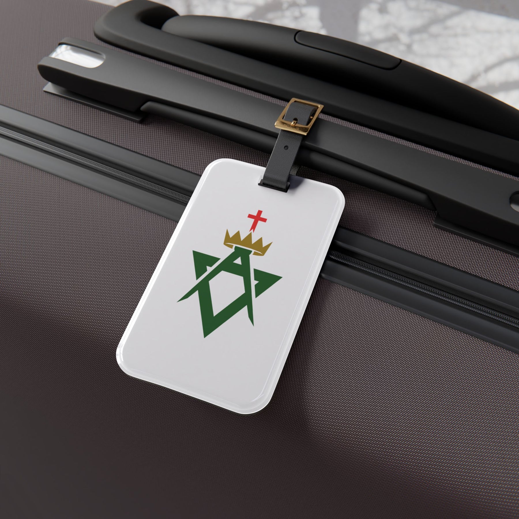 Allied Masonic Degrees Luggage Tag - White With Black Leather Strap - Bricks Masons