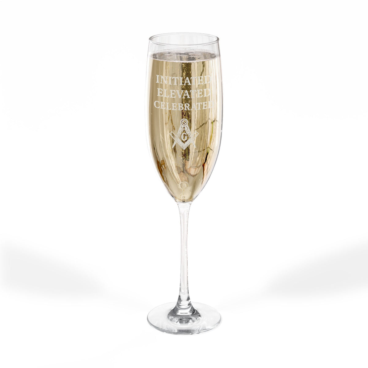Master Mason Blue Lodge Champagne Flute - S&C G Initiated Elevated Celebrated
