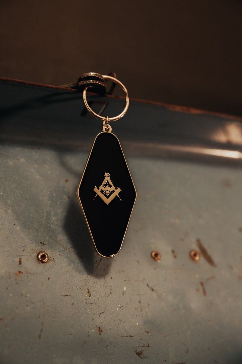 Master Mason Blue Lodge Keychain - Gold Square & Compass & Bee - Bricks Masons