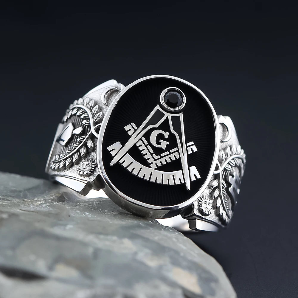 Past Master Blue Lodge Ring - Sterling Silver & Black - Bricks Masons