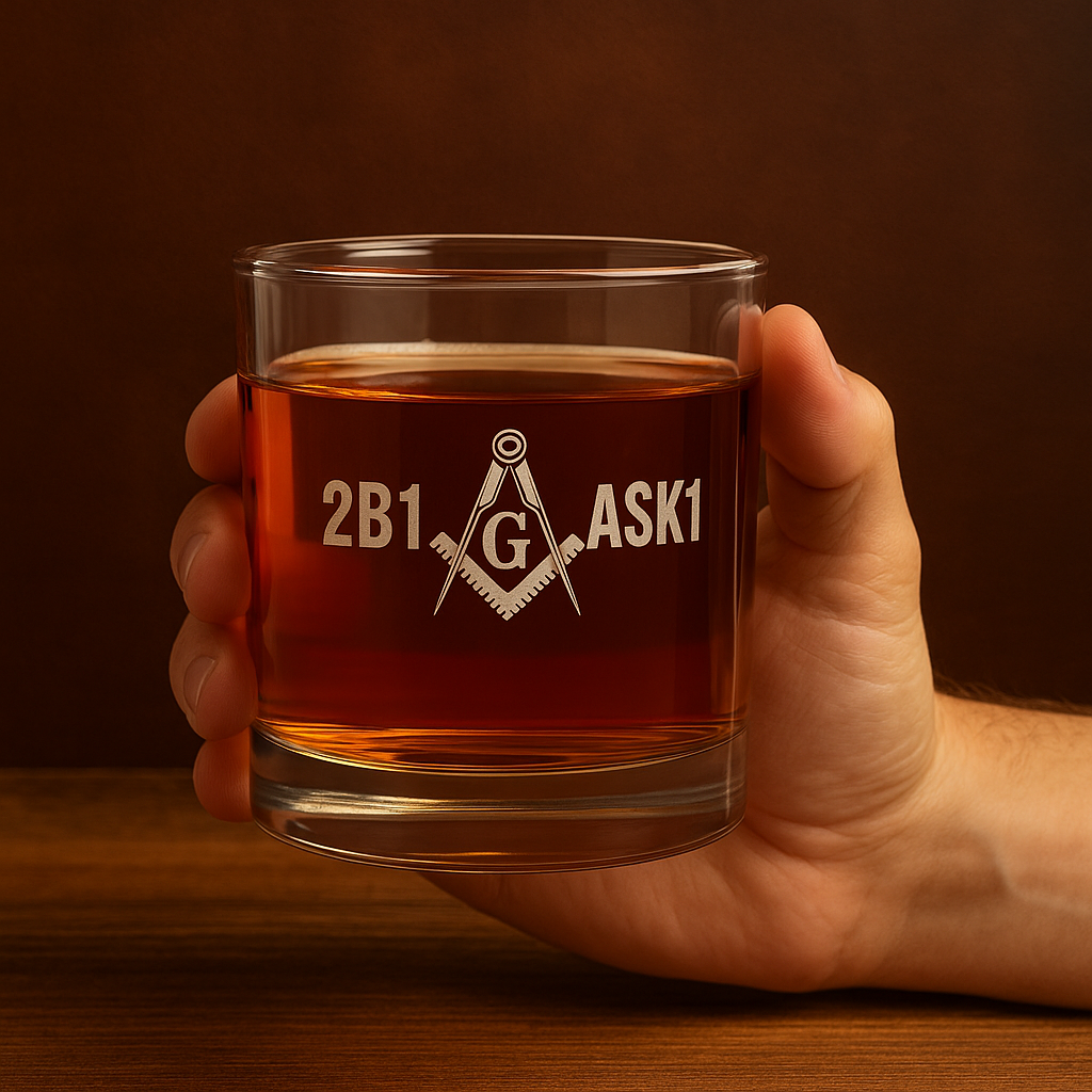 Master Mason Blue Lodge Whiskey Glass - 2B1ASK1 Square & Compasses G - Bricks Masons