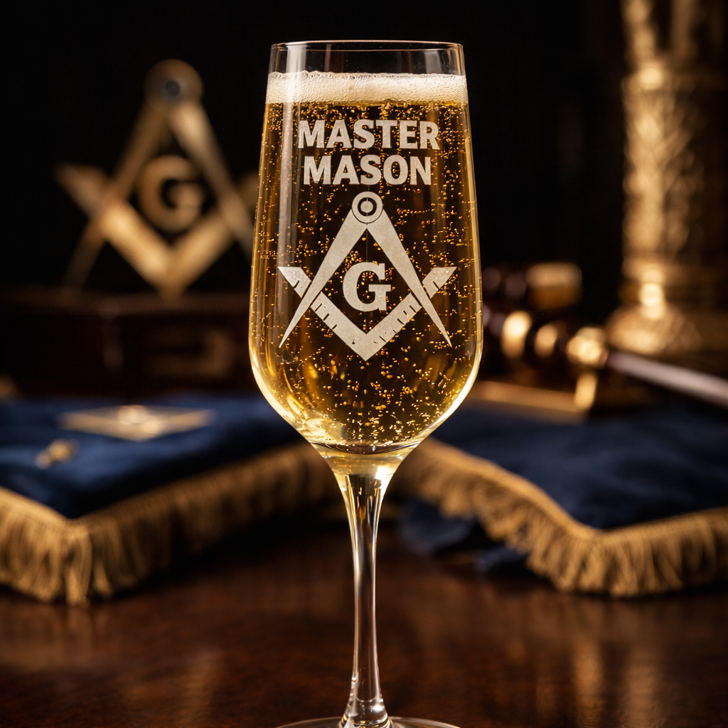 Master Mason Blue Lodge Champagne Flute - Square & Compass G