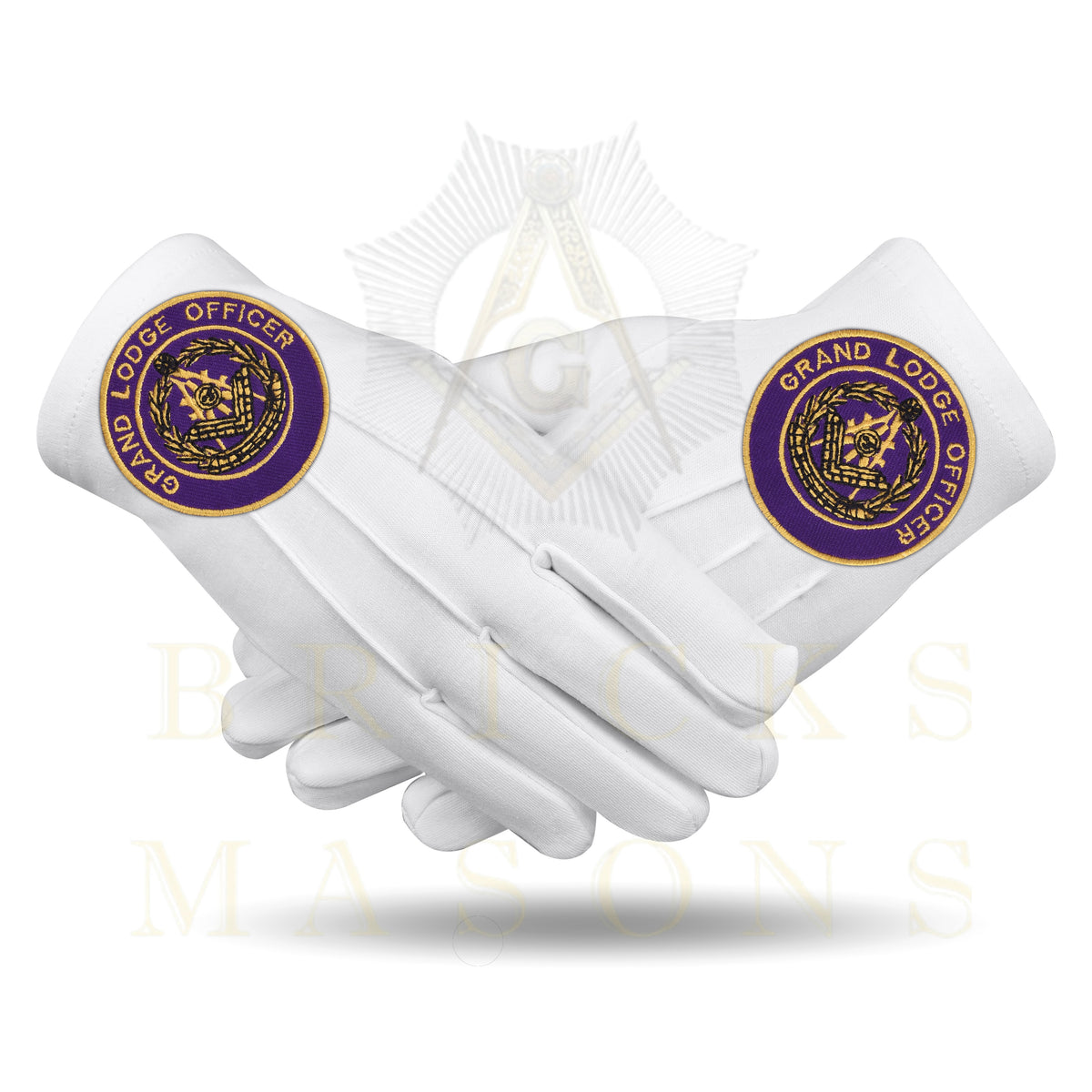 Past Grand Master Blue Lodge Gloves - White Cotton Grand Lodge Officer - Bricks Masons