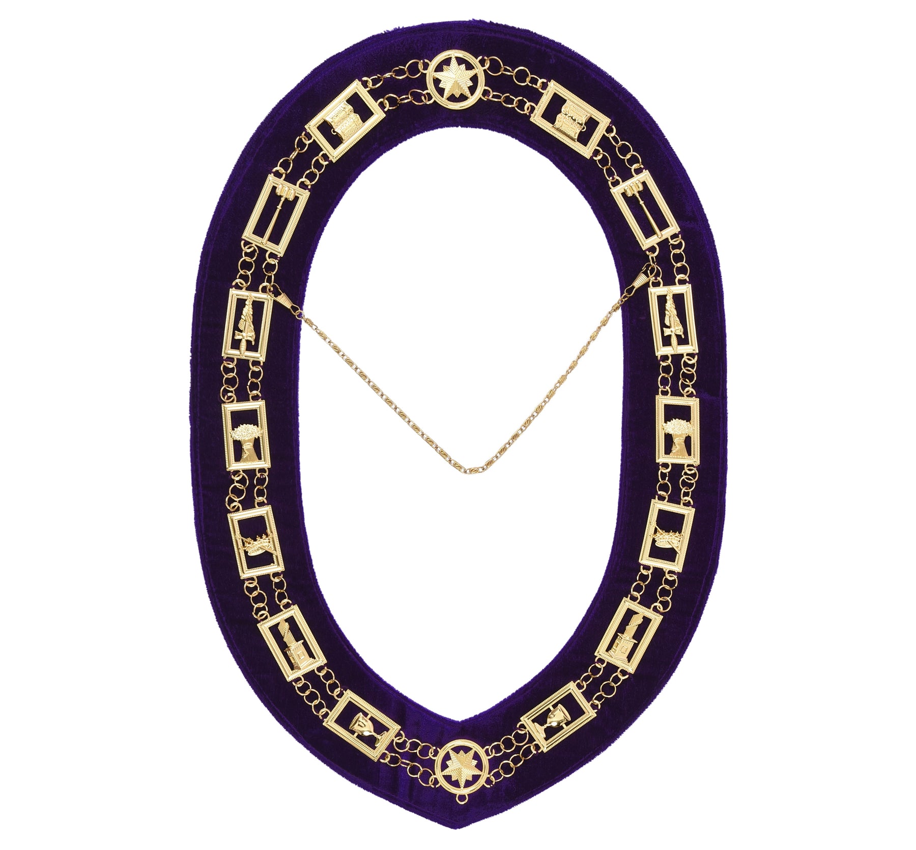 OES Chain Collar - Gold Plated on Purple Velvet - Bricks Masons