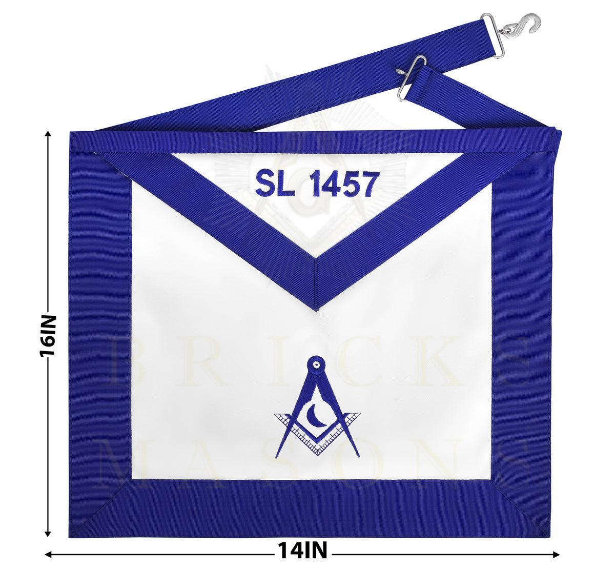 Junior Deacon Blue Lodge Officer Apron - Blue Ribbon With Machine Embroidery Customizable Flap - Bricks Masons