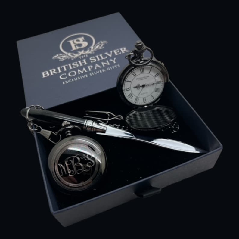 Master Mason Blue Lodge Pocket Watch - Chain in Gloss Black Custom Engraving - Bricks Masons