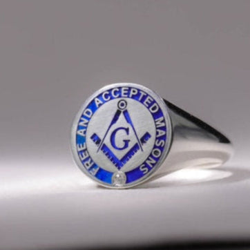 Master Mason Blue Lodge Ring - Silver Blue Enamel 925 Sterling Silver - Bricks Masons