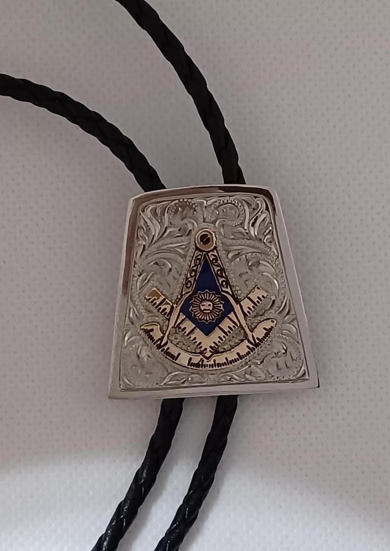 Past Master Blue Lodge Bolo Tie - Silver Detailing With Clip - Bricks Masons