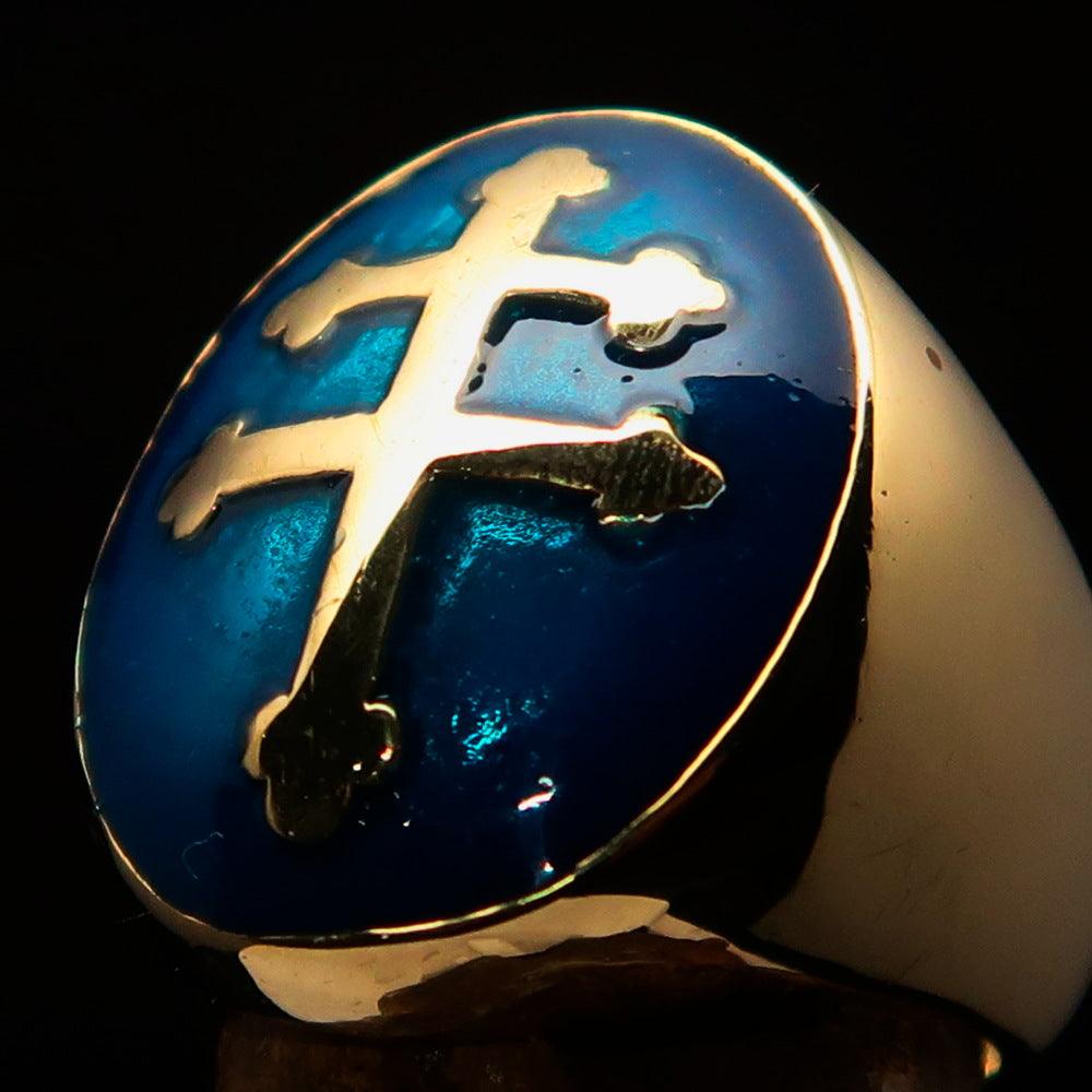 Knights Templar Ring - Blue Brass Lorraine Cross - Bricks Masons