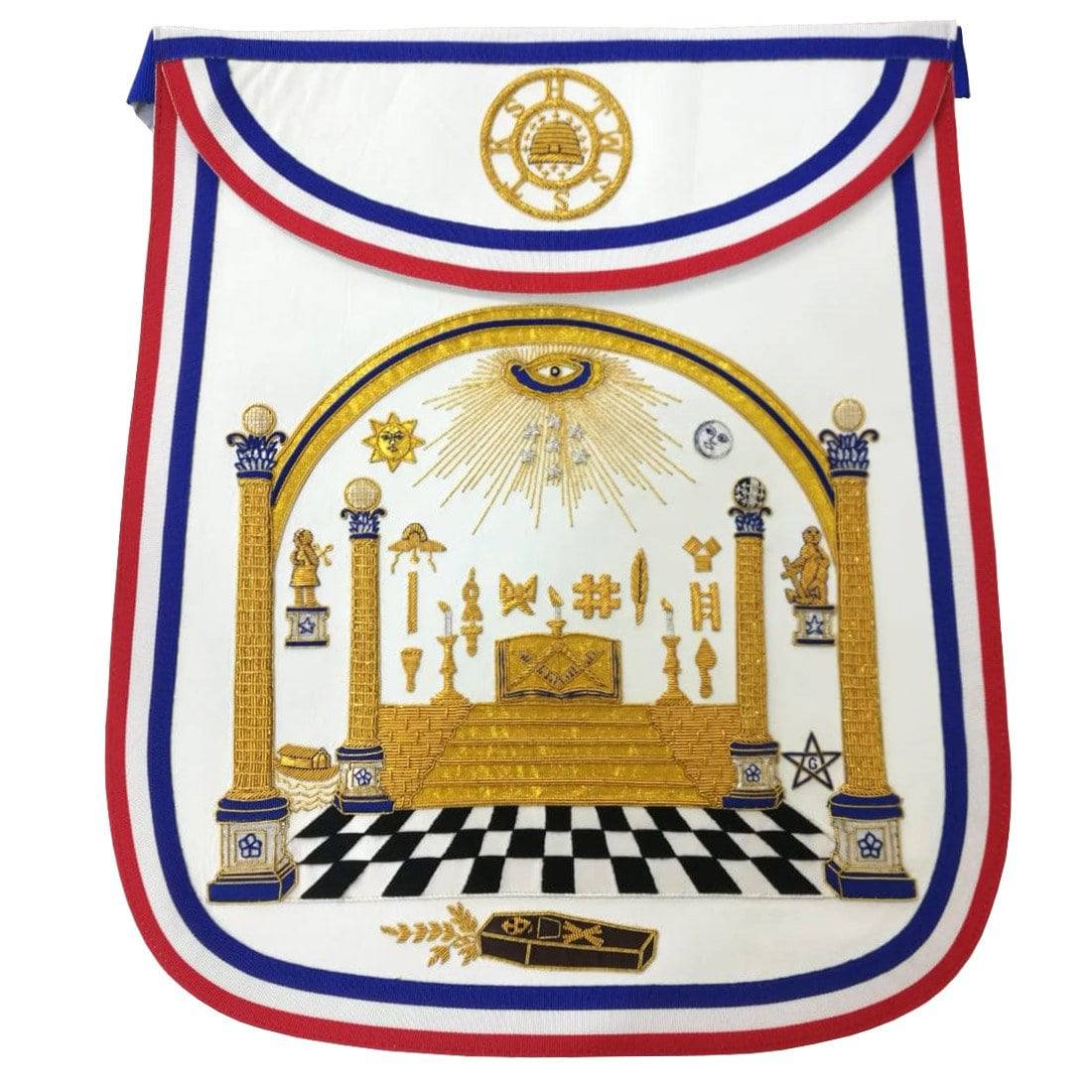 Master Mason Blue Lodge Apron - Hand Embroidered George Washington Masonic Apron - Bricks Masons