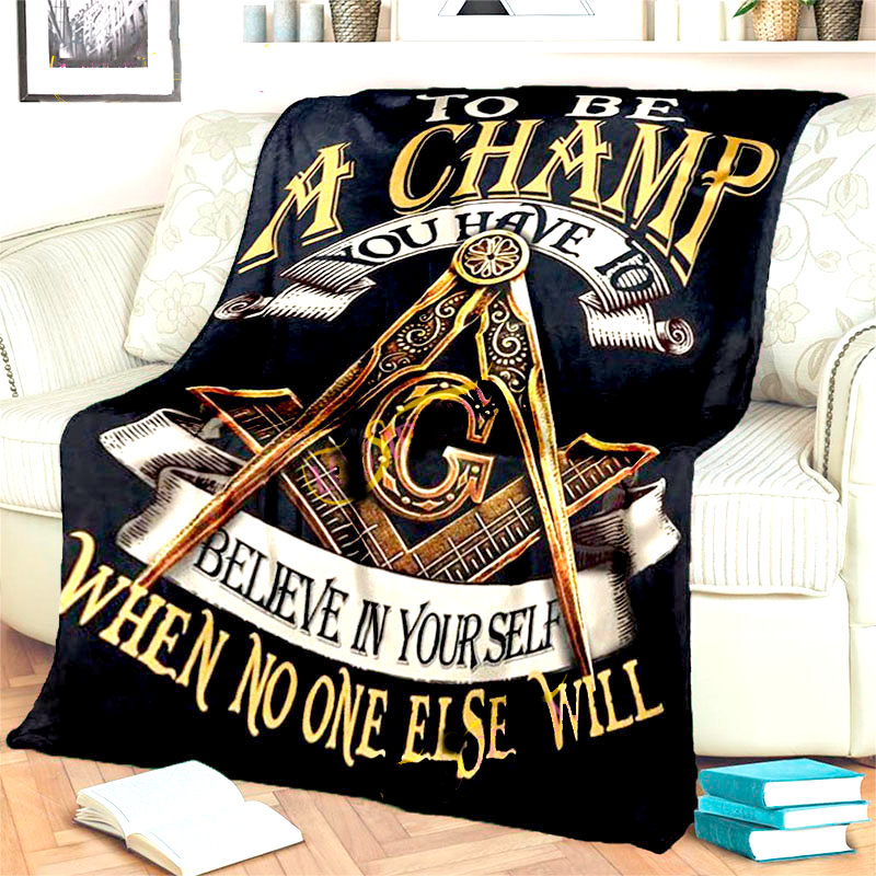 Master Mason Blue Lodge Blanket - 3D Printed Square and Compass G Flannel - Bricks Masons