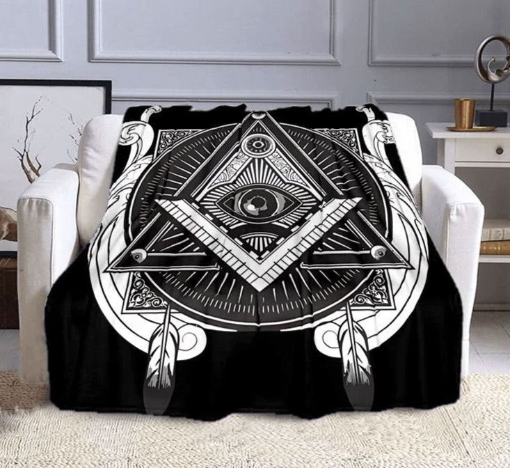 Master Mason Blue Lodge Blanket - Square and Compass G Flannel - Bricks Masons