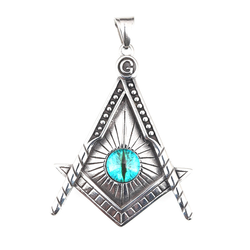 Master Mason Blue Lodge Necklace - Silver All Seeing Eye Titanium Steel Pendant - Bricks Masons