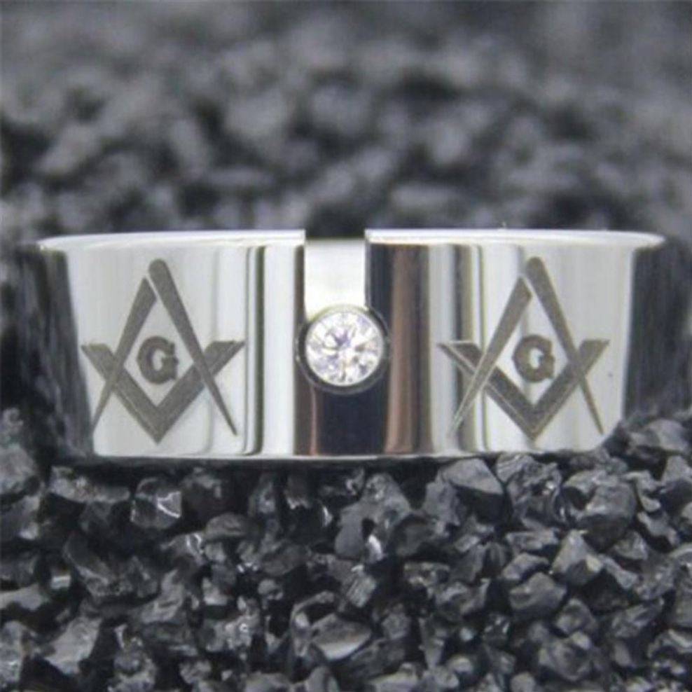 Master Mason Blue Lodge Ring - Silver Pipe With CZ Stone - Bricks Masons