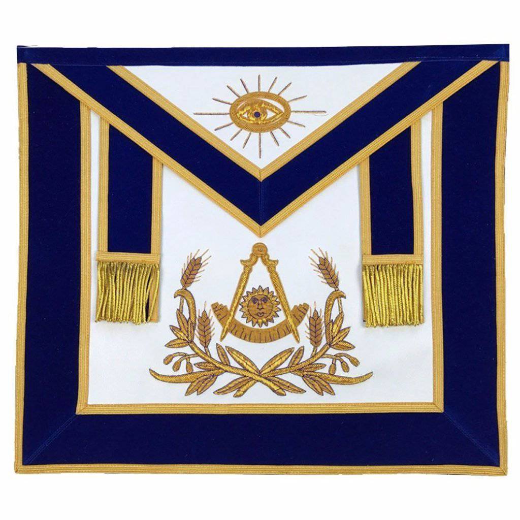 Past Master Blue Lodge Apron - Blue Velvet with Gold Hand Embroidered - Bricks Masons