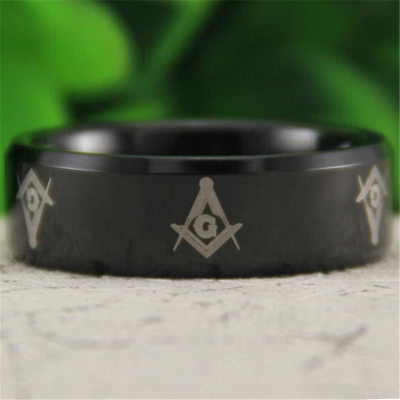 Master Mason Blue Lodge Ring - Reverse Comfort Fit Tungsten Personalizable - Bricks Masons