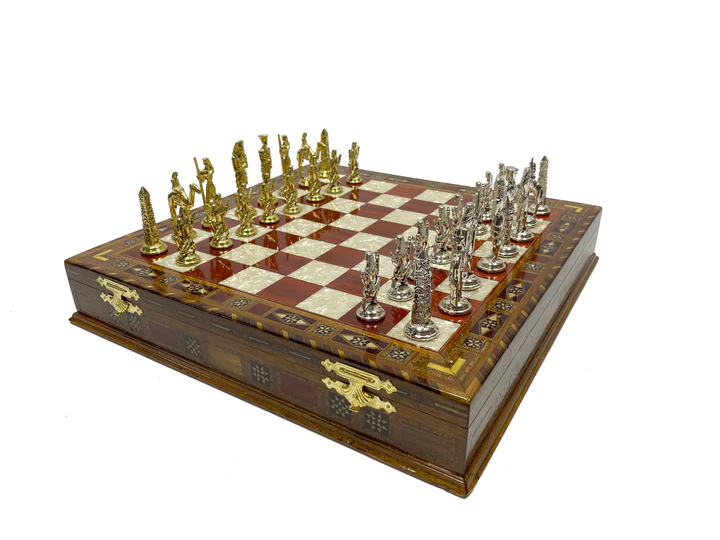 Knights Templar Chess Set - Wood Mosaic Pattern - Bricks Masons