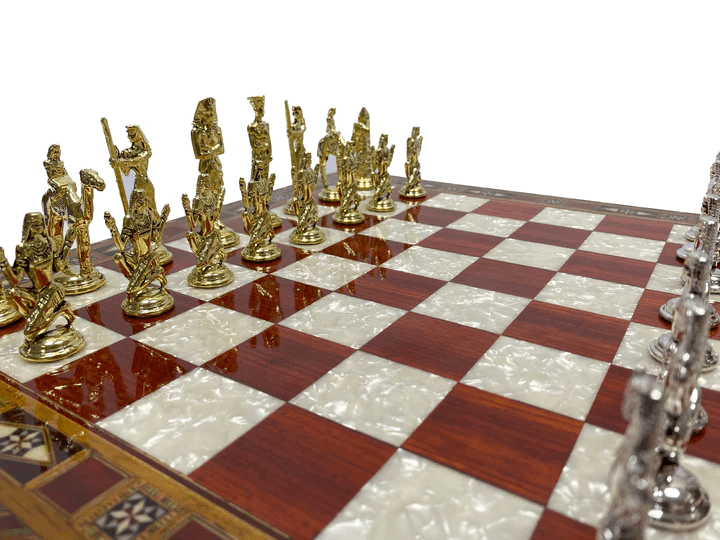 Master Mason Blue Lodge Chess Set - Wood Mosaic Pattern