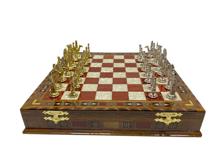 Master Mason Blue Lodge Chess Set - Wood Mosaic Pattern