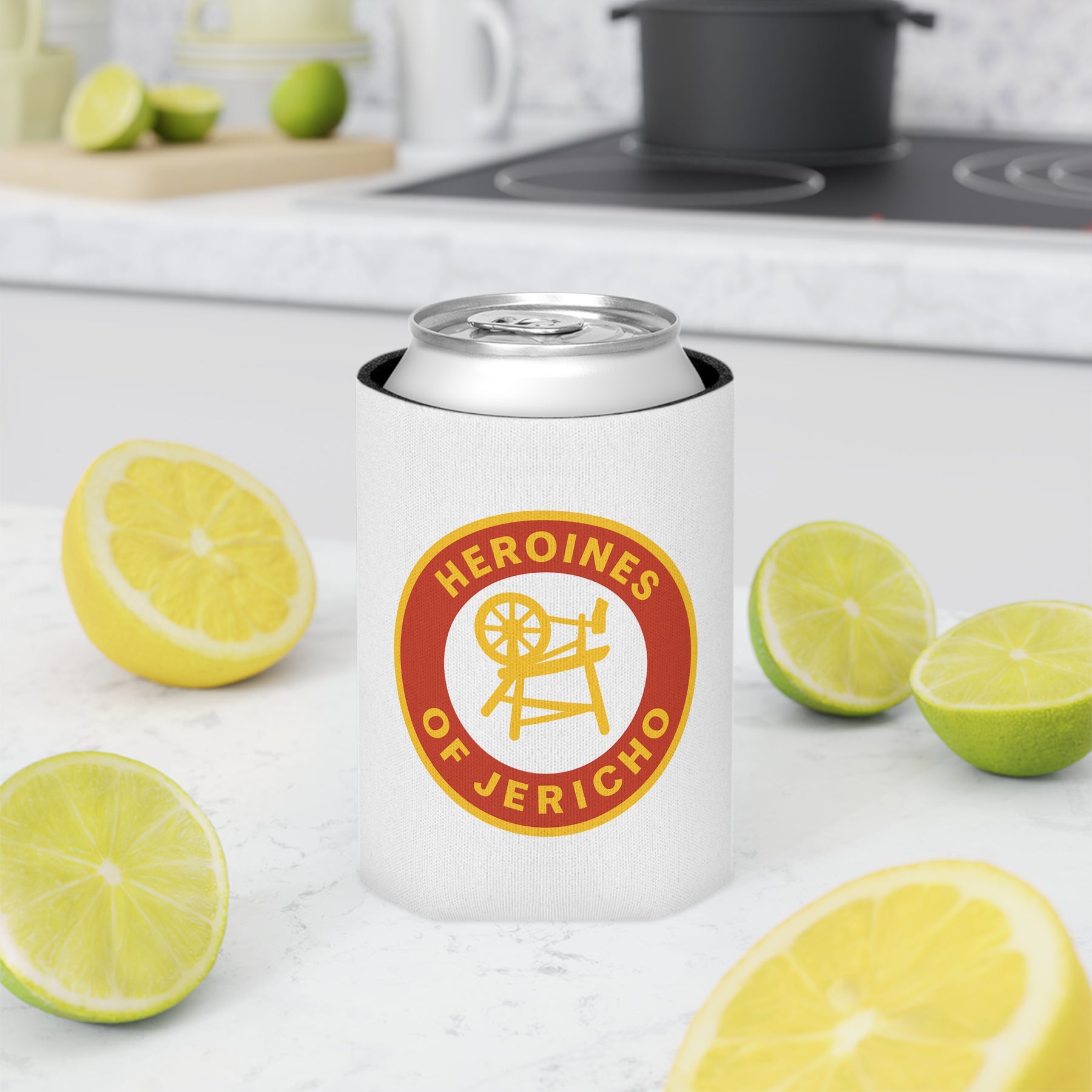 Heroines of Jericho Can Cooler - Red & Yellow Polyester Exterior - Bricks Masons