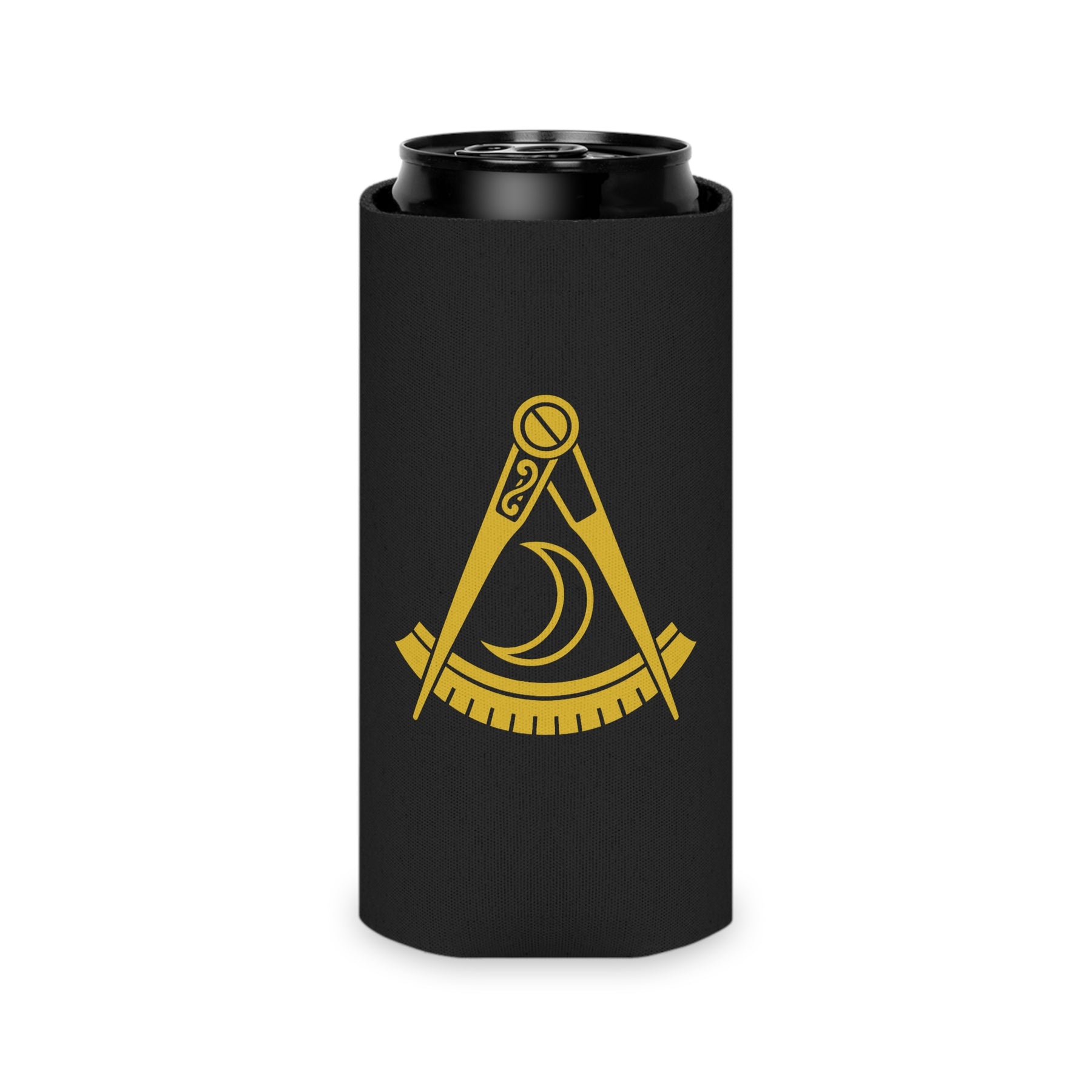 District Deputy Grand Master Blue Lodge Can Cooler - Black & Gold Square & Compass - Bricks Masons