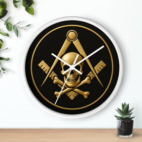 Widows Sons Clock - Square & Compass with Skull Emblem on Wooden Frame - Bricks Masons