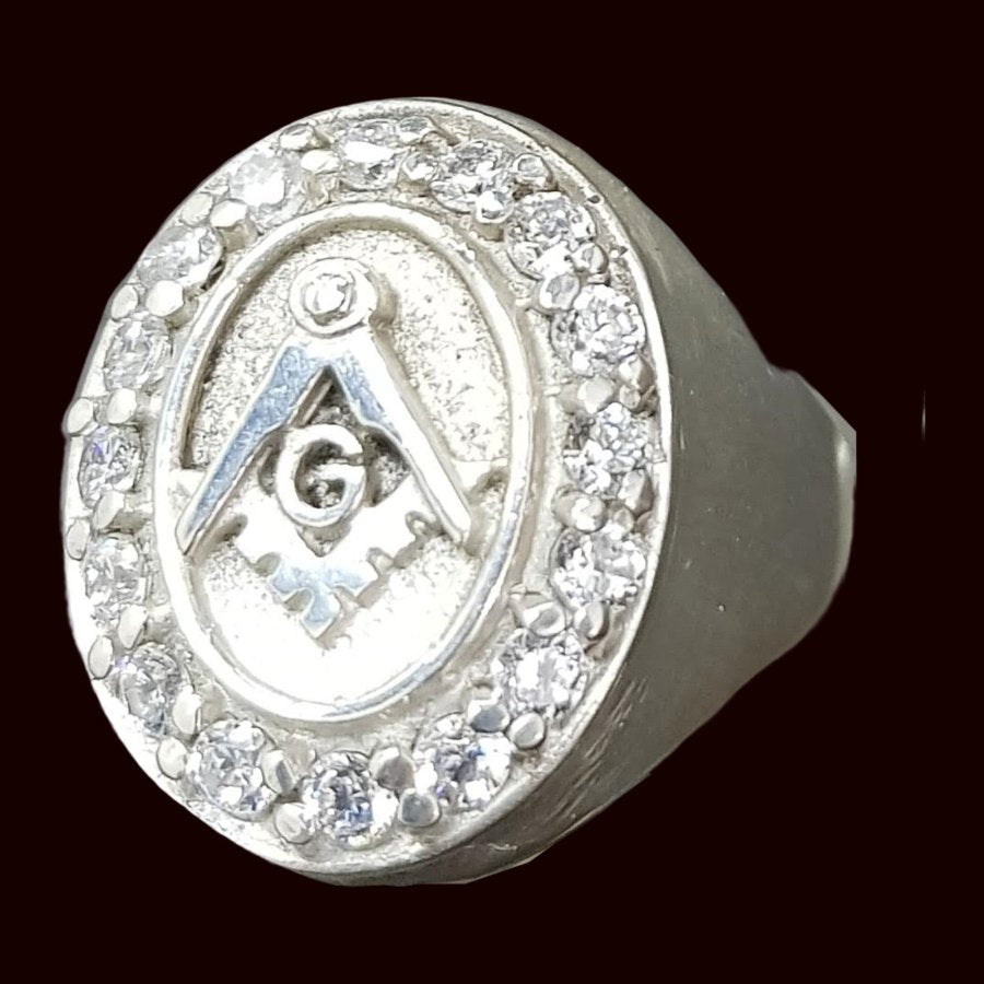 Masonic Master Ring in Silver with Stones 2.2 x 1.7 cm 11 Gr Art 1106 - Bricks Masons