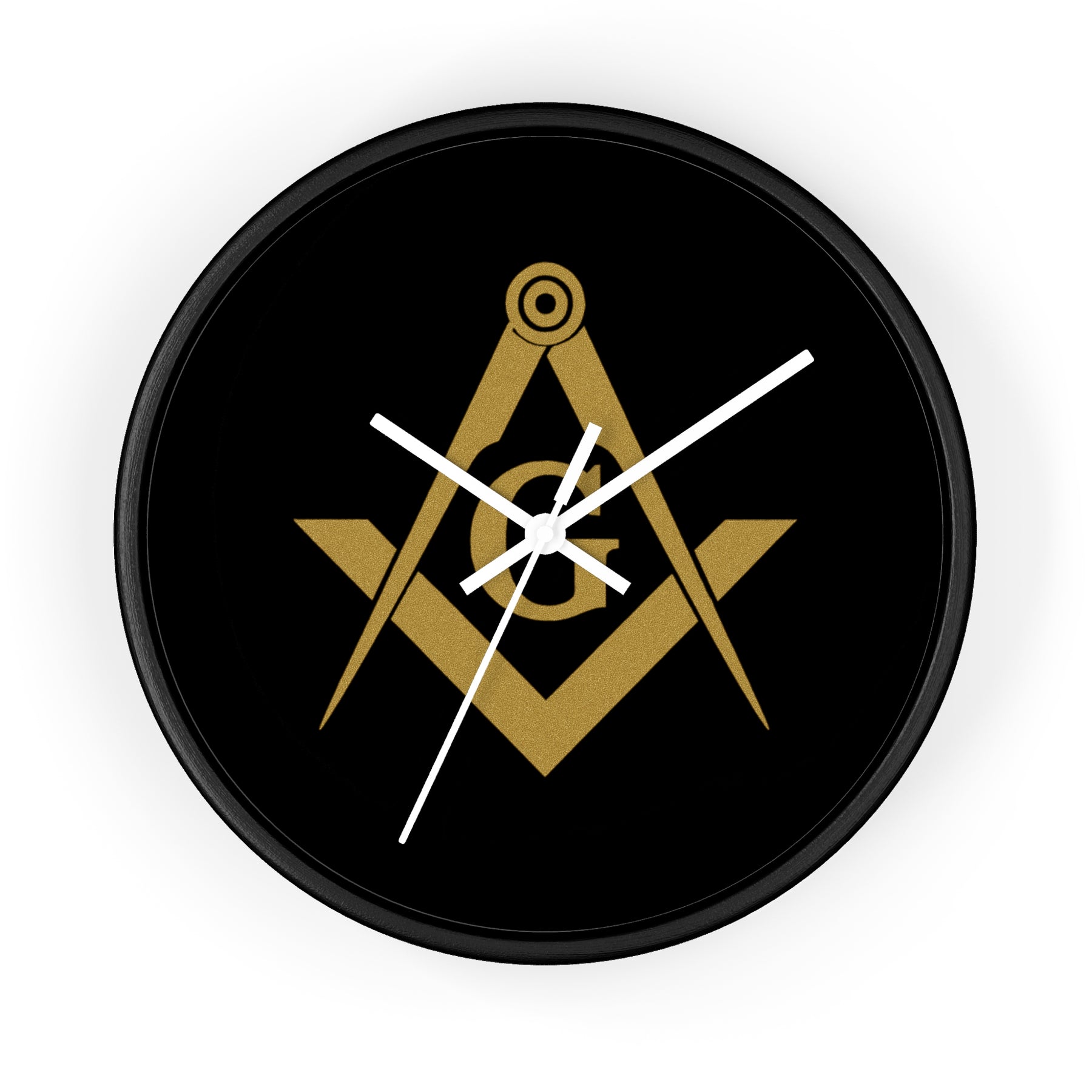 Master Mason Blue Lodge Clock - Shiny Golden S&C G on Black Dial - Bricks Masons