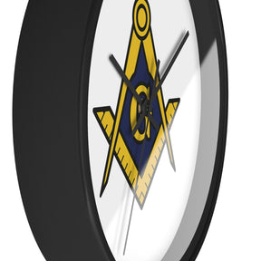 Master Mason Blue Lodge Clock - Wood Frame with Golden Square & Compass G - Bricks Masons