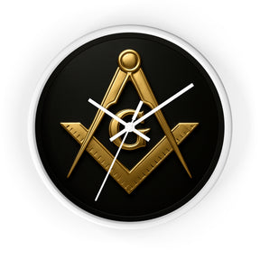 Master Mason Blue Lodge Clock - S&C with G Design on Wood Frame - Bricks Masons
