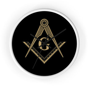 Master Mason Blue Lodge Clock - Golden S&C G on Black Dial - Bricks Masons
