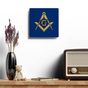 Master Mason Blue Lodge Clock - Golden Square & Compass G on Acrylic Square Shape - Bricks Masons