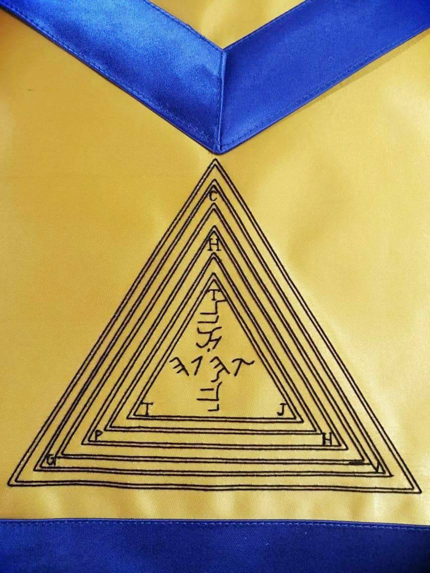 12th Degree Scottish Rite Apron - Yellow with Blue Borders - Bricks Masons