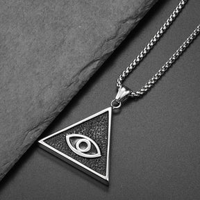 Eye Of Providence Necklace - Titanium Steel Black & Silver Pendant - Bricks Masons