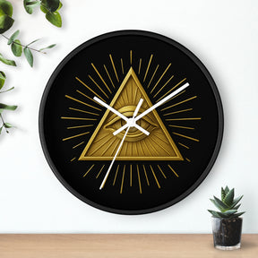 Eye of Providence Clock - Sacred Triangle Eye Emblem on Wooden Frame - Bricks Masons