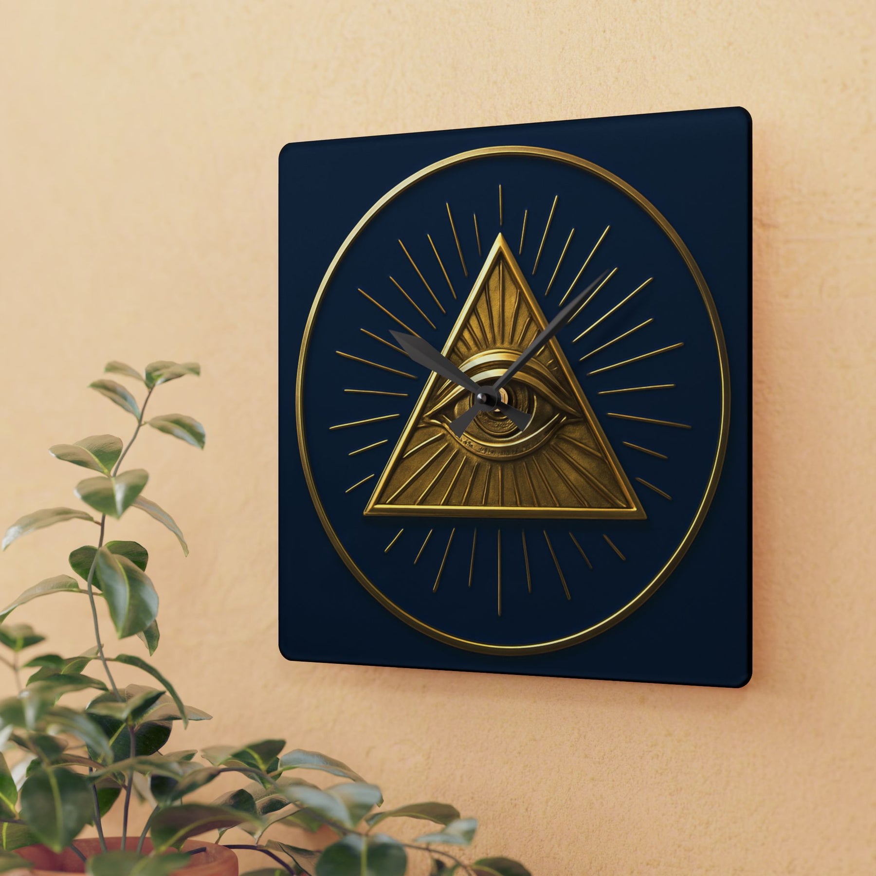Eye of Providence Clock - Radiant Triangle with All Seeing Eye on Acrylic - Bricks Masons
