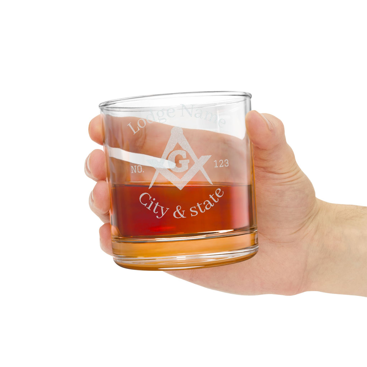Master Mason Blue Lodge Whiskey Glass - Square & Compass G with Personalization - Bricks Masons