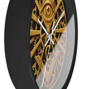 Master Mason Blue Lodge Clock - All Seeing Eye S&C Gear in Wooden Frame - Bricks Masons
