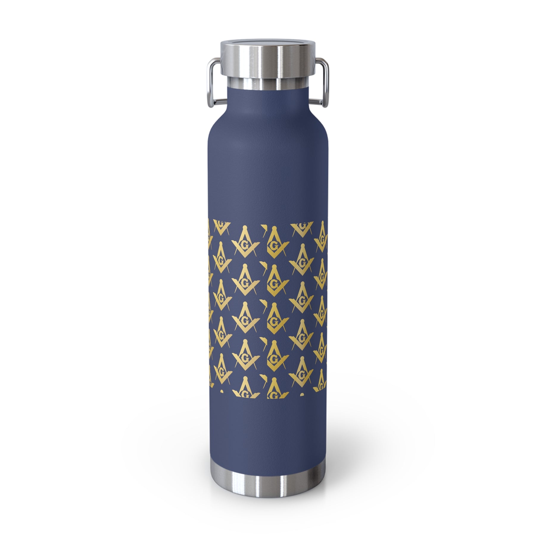 Master Mason Blue Lodge Flask - Gold Square & Compass G Copper Vacuum Insulated