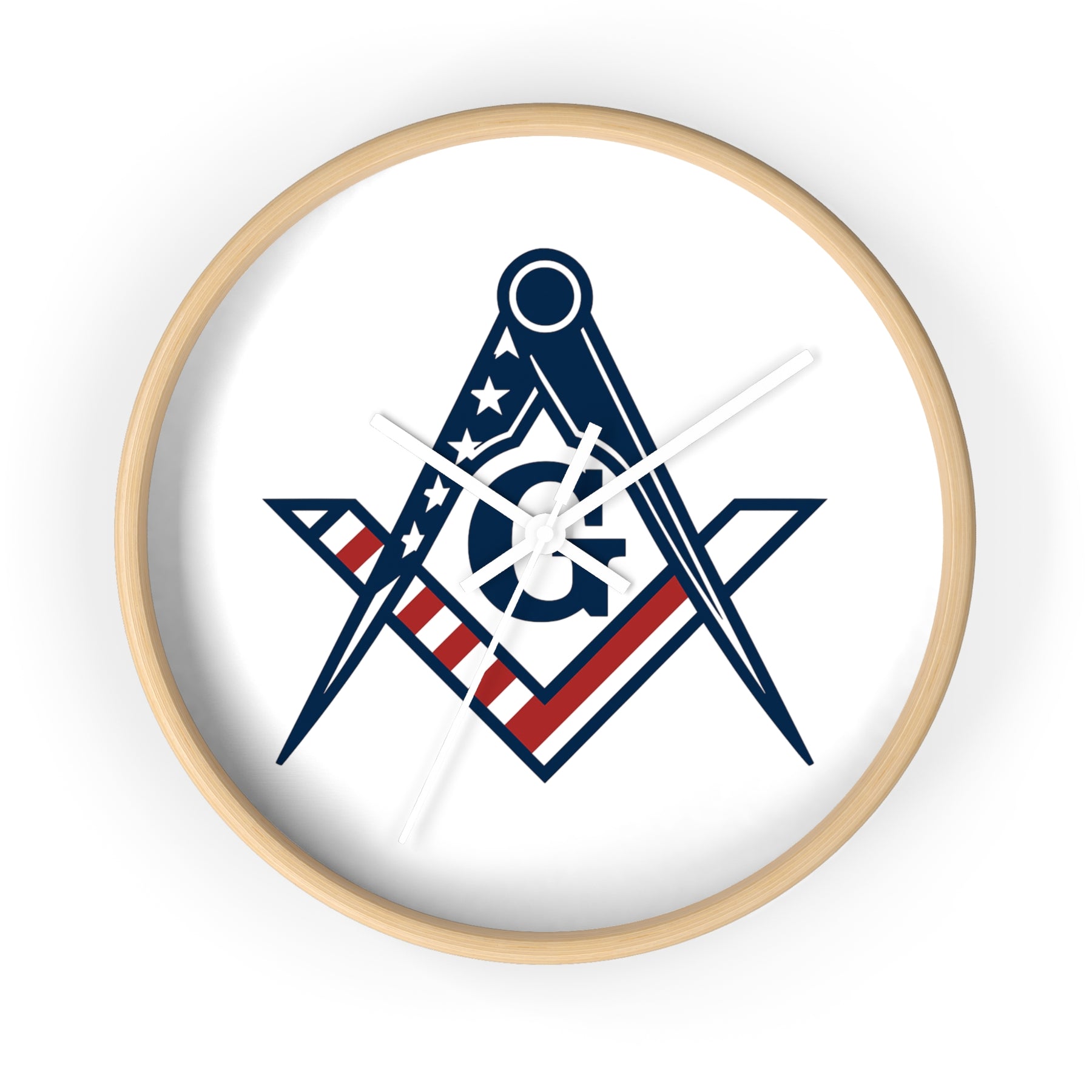 Master Mason Blue Lodge Clock - Square & Compass G with American Flag Design - Bricks Masons