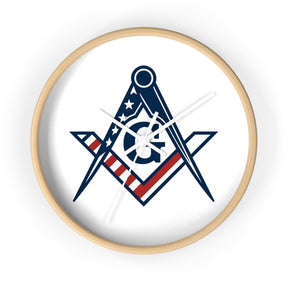 Master Mason Blue Lodge Clock - Square & Compass G with American Flag Design - Bricks Masons