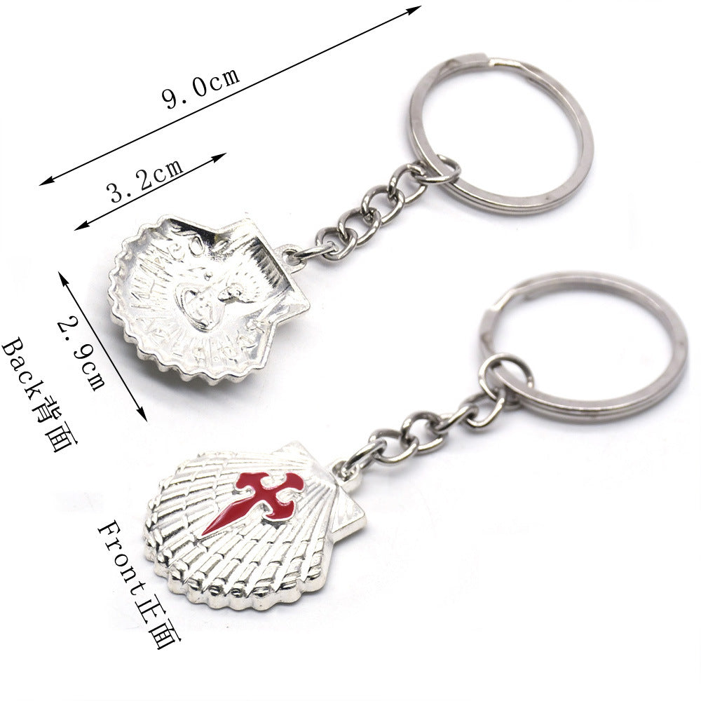 St. Thomas of Acon Keychain - Silver Cross Shell Cross Pendant - Bricks Masons