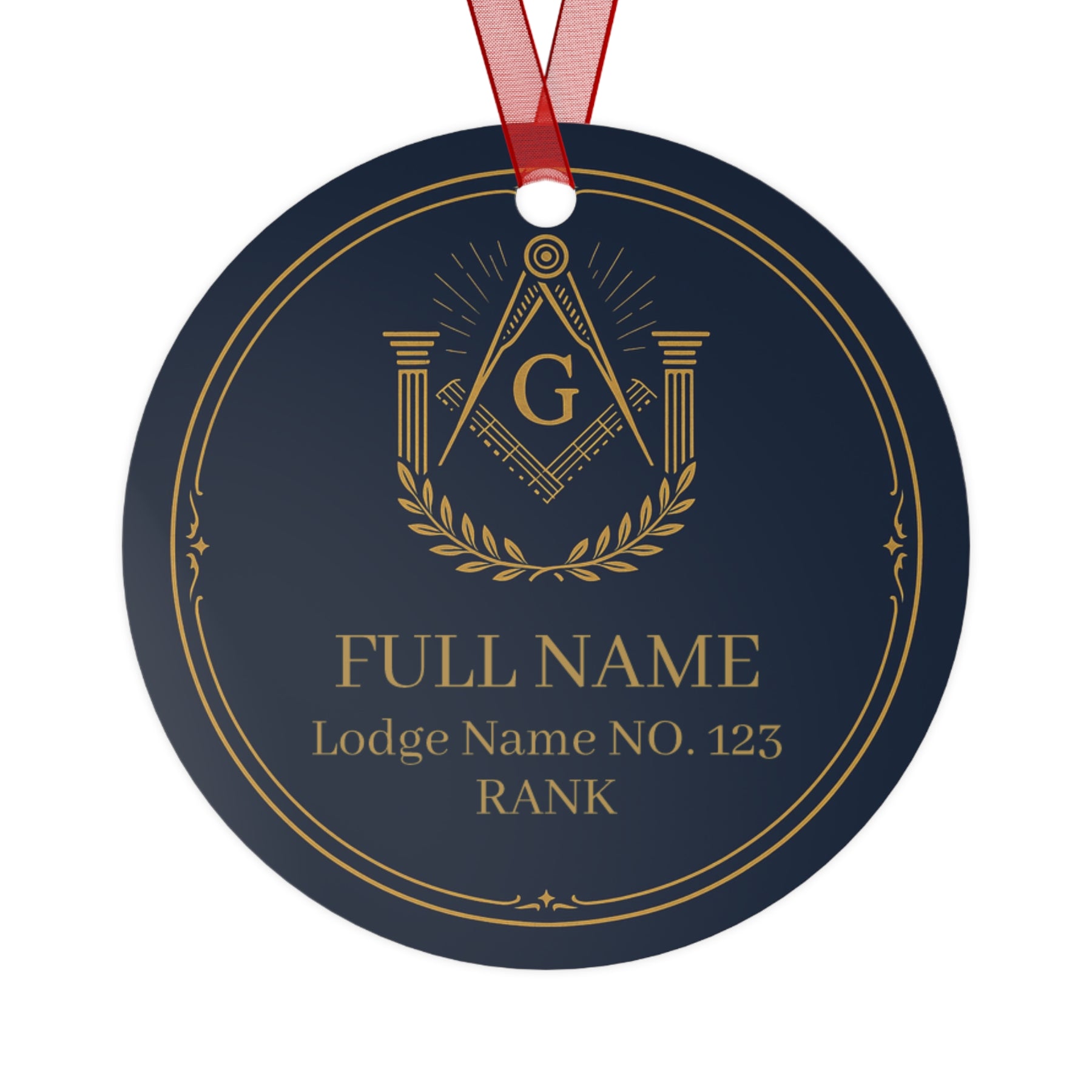 Master Mason Blue Lodge Christmas Ornament - Square & Compass G with Pillars Personalized - Bricks Masons