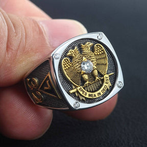 14th Degree & 32nd Degree Scottish Rite / Widows Sons Ring - 925 Sterling Silver - Bricks Masons
