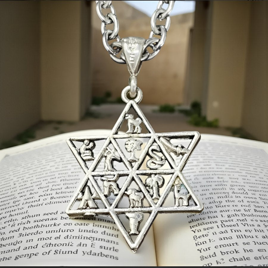 Star of David pendant with the 12 Tribes of Israel in Silver 3 cm 7 g Art 154 - Bricks Masons