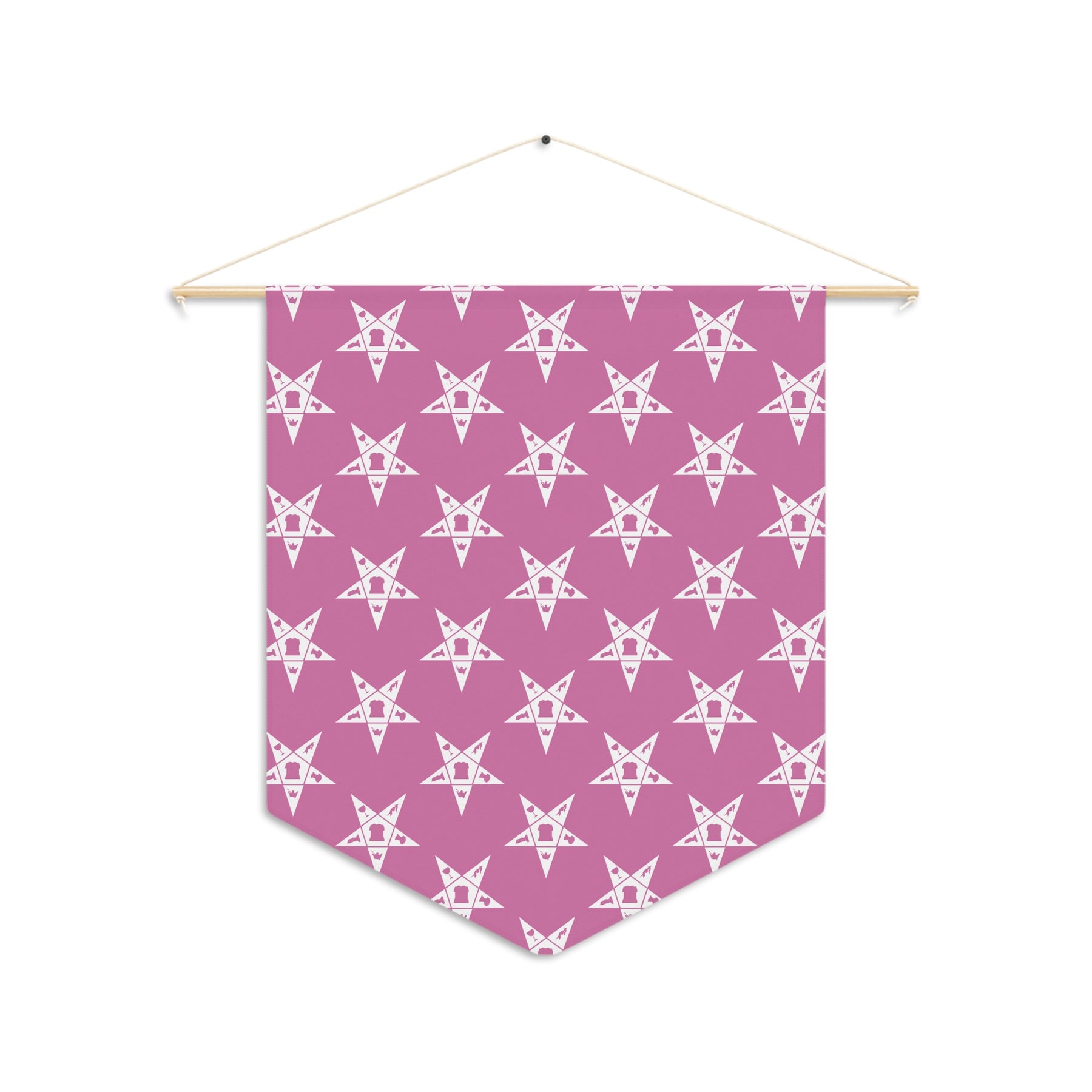 OES Pennant - Order of the Eastern Star Pattern on Polyester Twill With Wooden Dowel - Bricks Masons