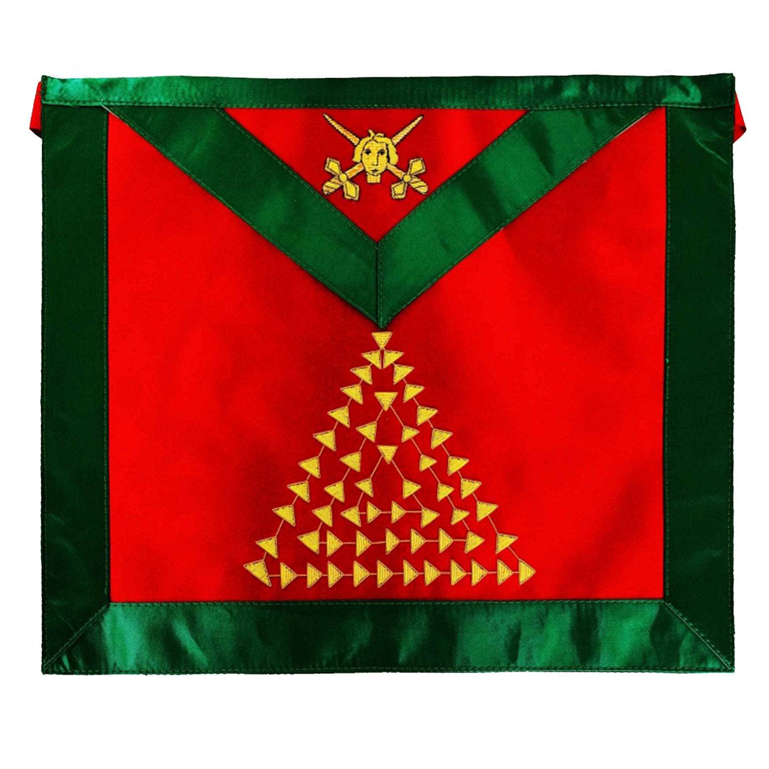 15th Degree Scottish Rite Apron - Red & Green with Gold Bullion Enbroidery - Bricks Masons
