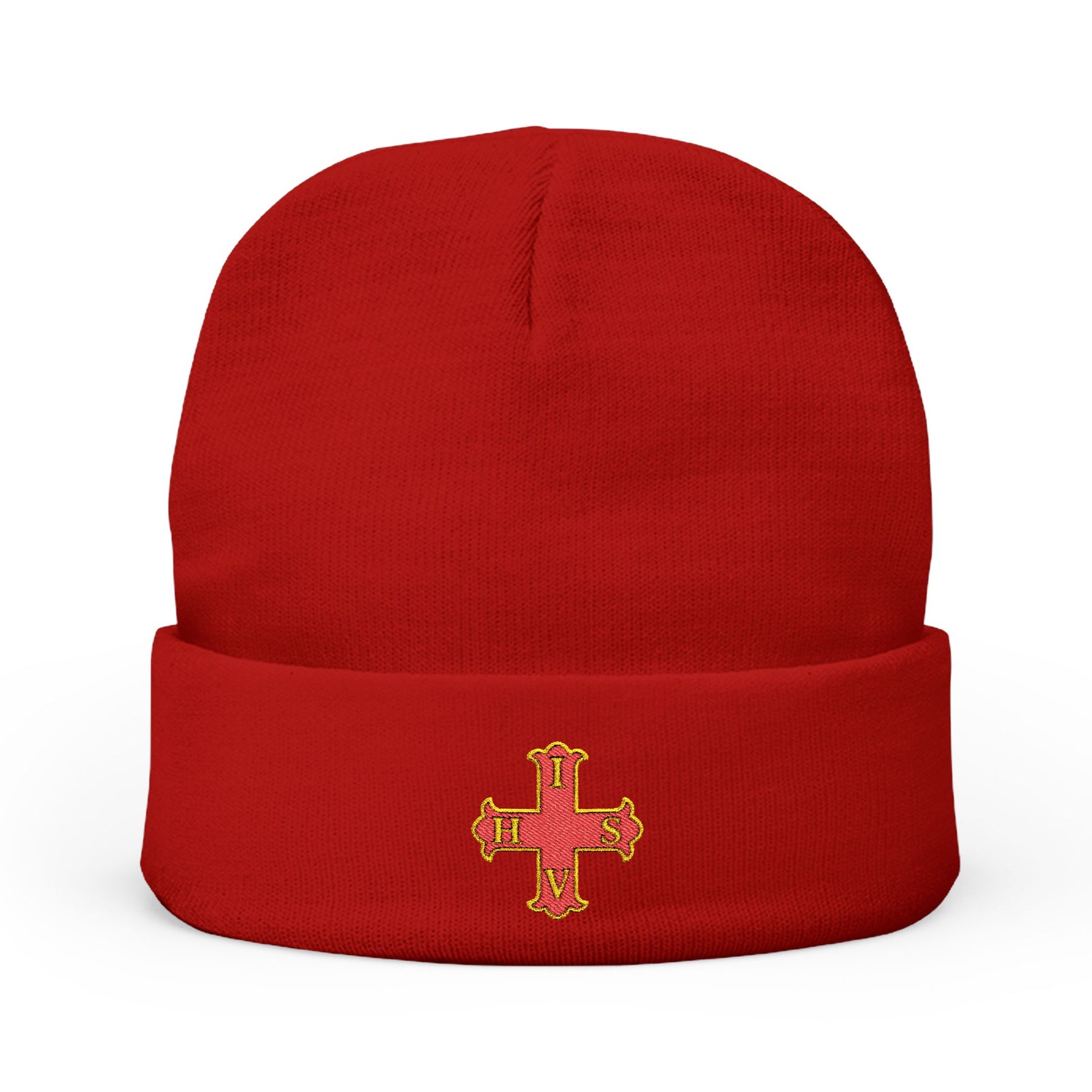 Red Cross of Constantine Beanie - Knit Embroidery Emblem - Bricks Masons
