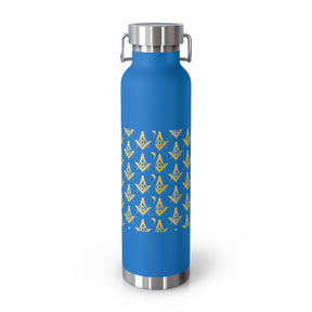 Master Mason Blue Lodge Flask - Gold Square & Compass G Copper Vacuum Insulated