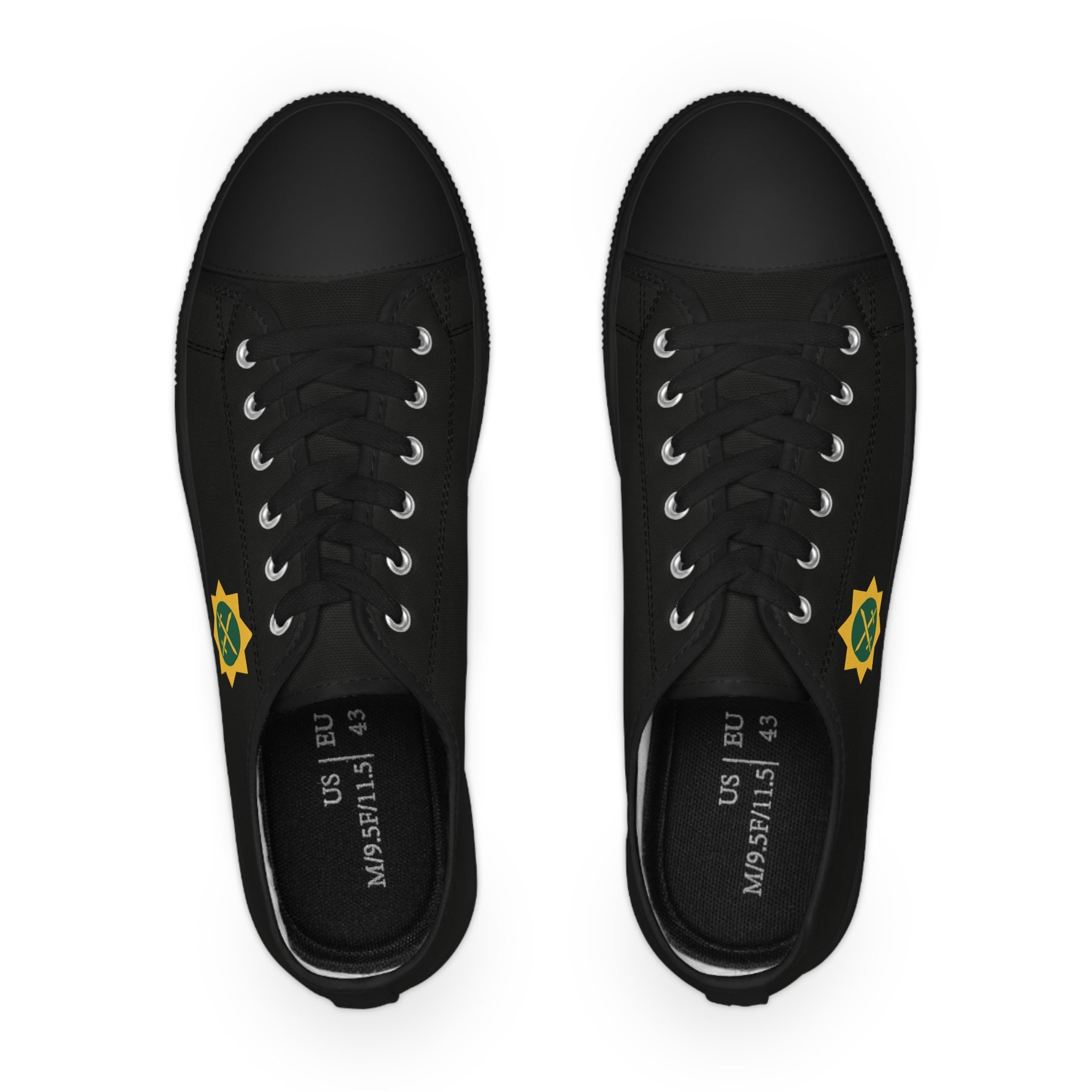 Red Cross of Babylone Sneaker - Low Top Sneaker Black & White Gold & Green Emblem - Bricks Masons